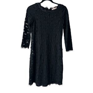 Rebecca Taylor Black Lace Scalloped Trim Cocktail Dress Size 2
